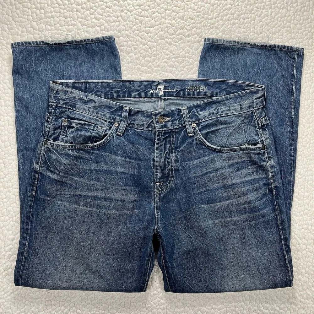 7 For All Mankind Carsen Jeans Men's 34 (Actual 36x28) Blue Straight USA Grunge‎